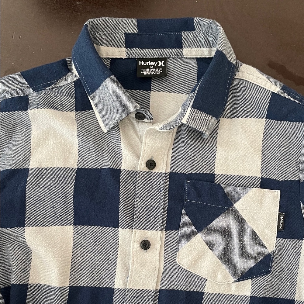 Hurley Blue and White Buffalo Check Button-Down Shirt